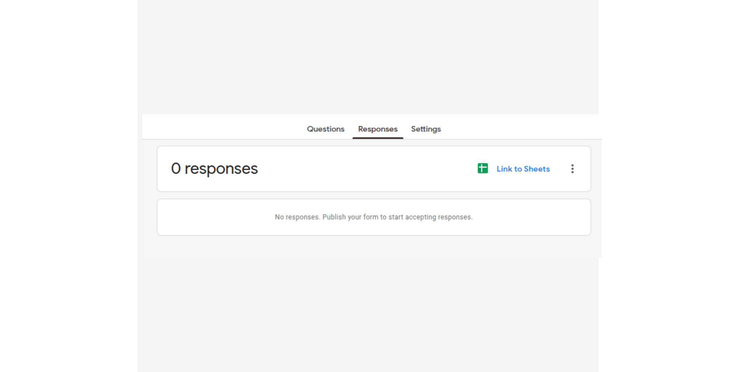 Responses tab with Link to Sheets option in Google Forms